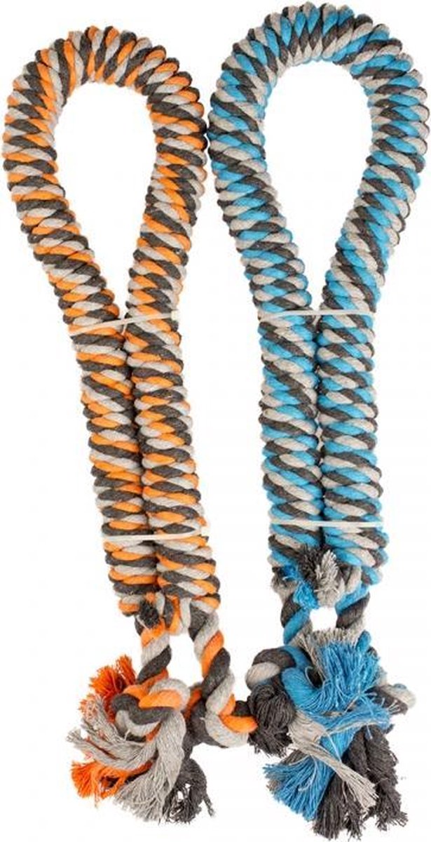 Duvo+ Getwist katoen touw met knopen Blauw/oranje Ø4
