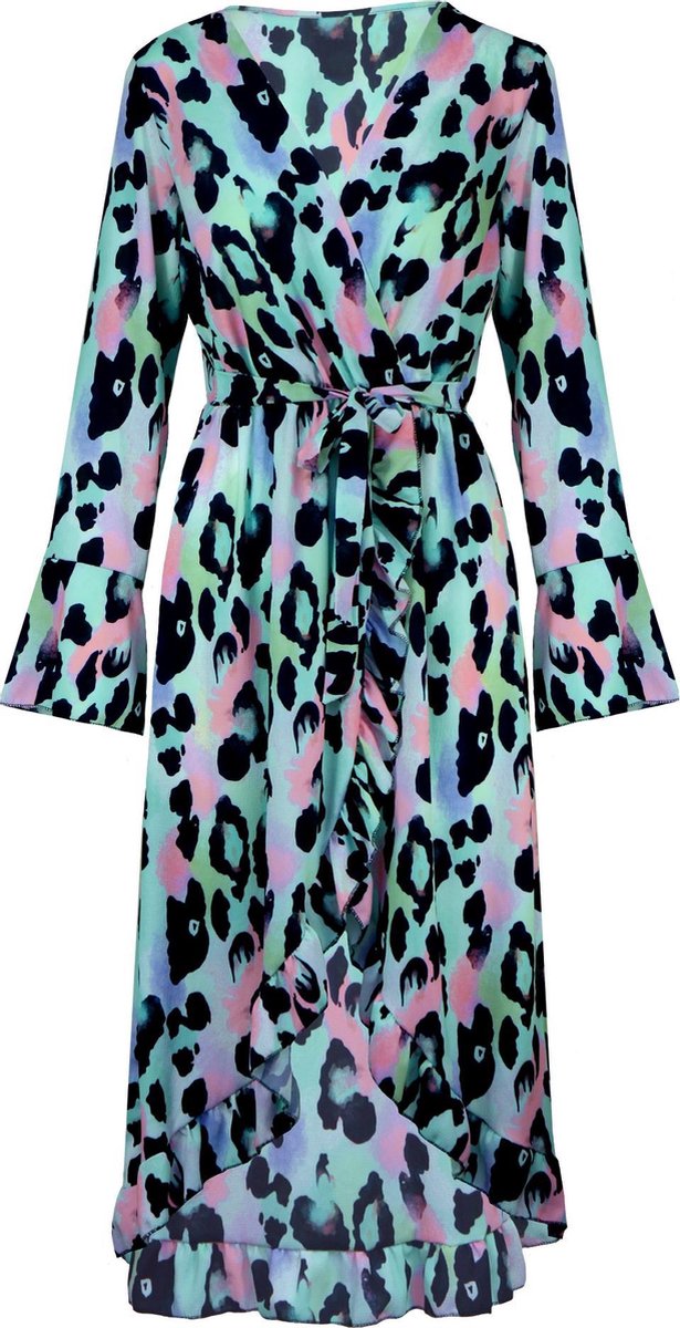 Ruffle Leopard Jurk Mint Groen