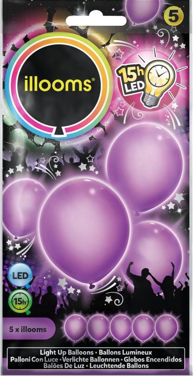 Illooms LED Ballonnen - Paars - 5 Stuks