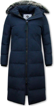 MATOGLA Winterjas Dames - Extra Lang - met Nep Bontkraag - Blauw