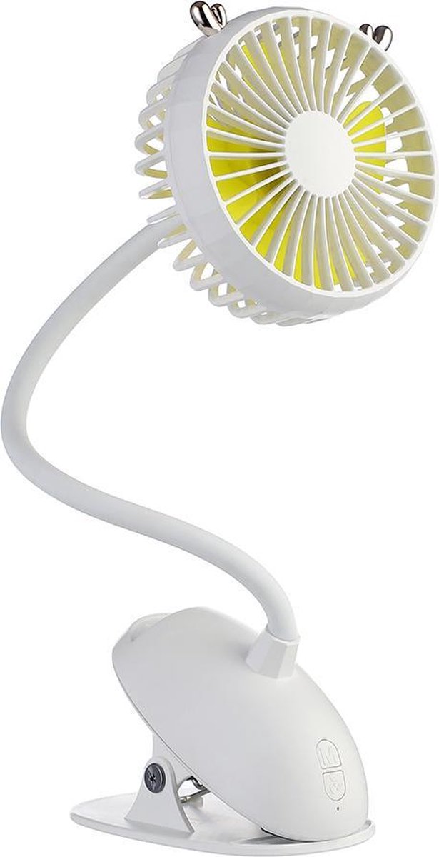 Evolize Stille Draadloze Mini Ventilator met Clip - 3 Snelheden - USB Oplaadbaar - Tafelventilator - Kinderwagen Fan - Kantelbaar - Wit