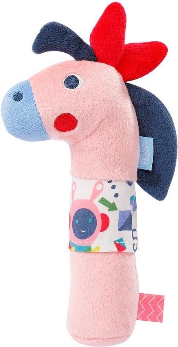 Fehn Rammelaar Paard Junior 16 Cm Pluche Roze/blauw