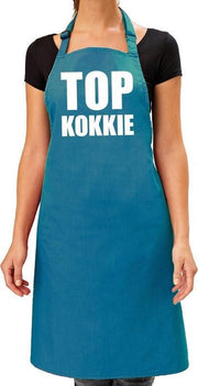 Top kokkie barbeque schort / keukenschort  turquoise blauw voor dames - bbq schorten