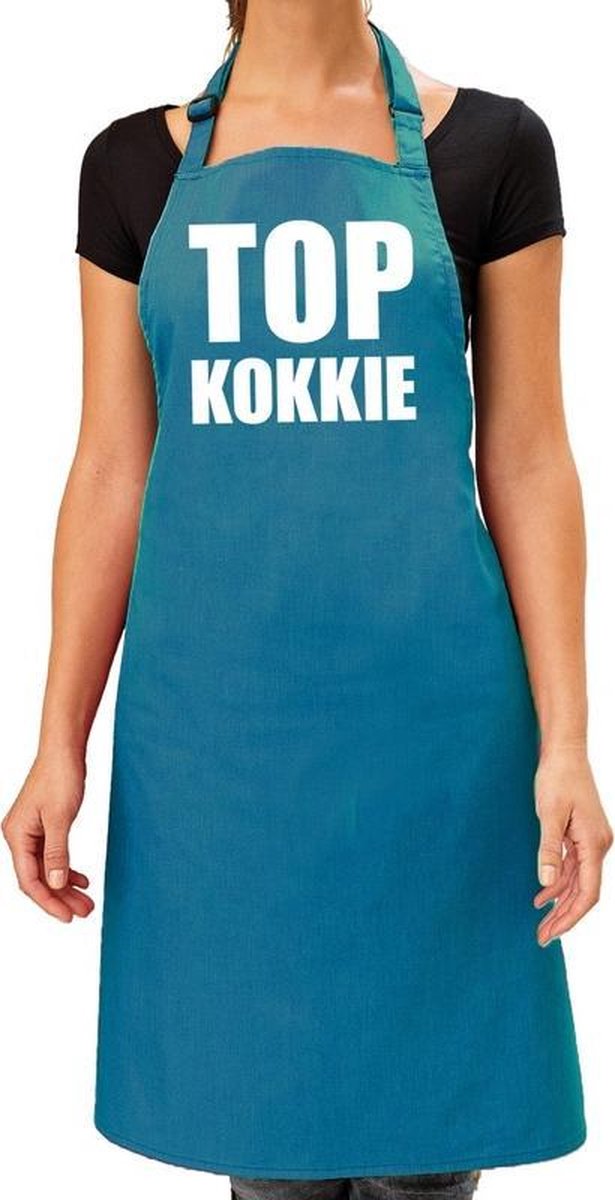 Top kokkie barbeque schort / keukenschort  turquoise blauw voor dames - bbq schorten