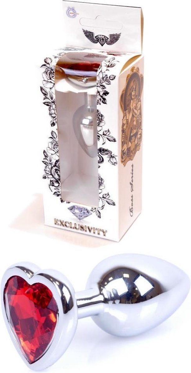 Butt plug - Anaal plug- Jawellery Silver Heart PLUG- Rood