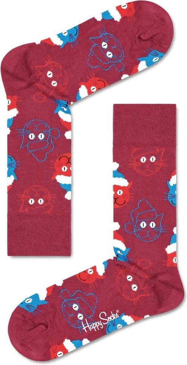 Happy Socks Christmas Cat Paars Maat 41-46