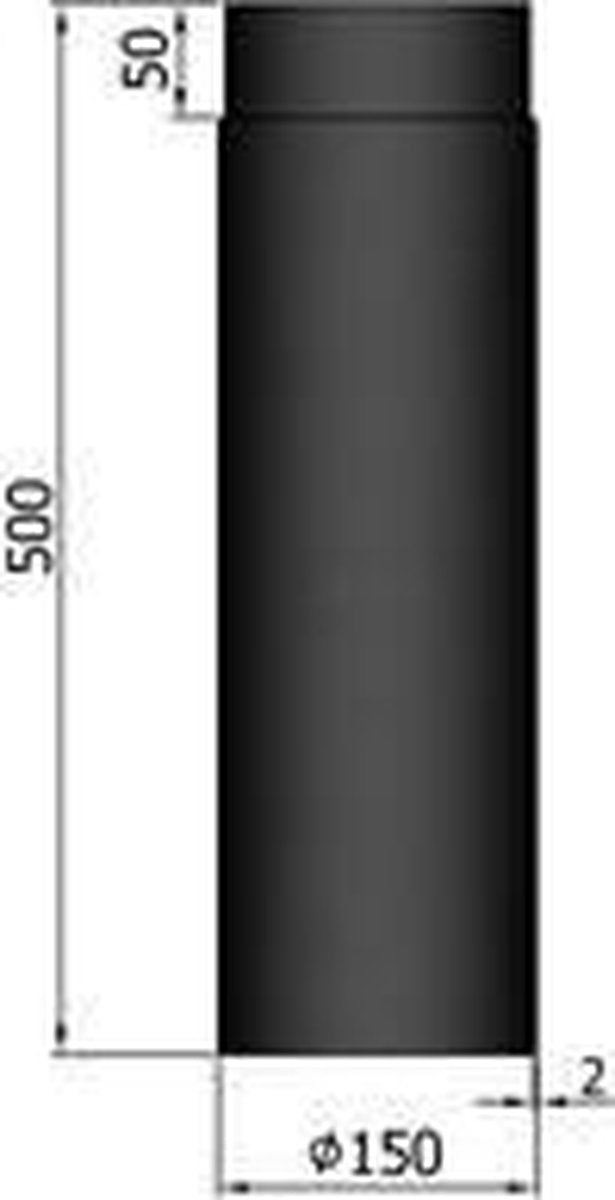 Kachelpijp Ø150 lengte 500 met spie zwart - zwart -staal - 2mm - H500 Ø150mm