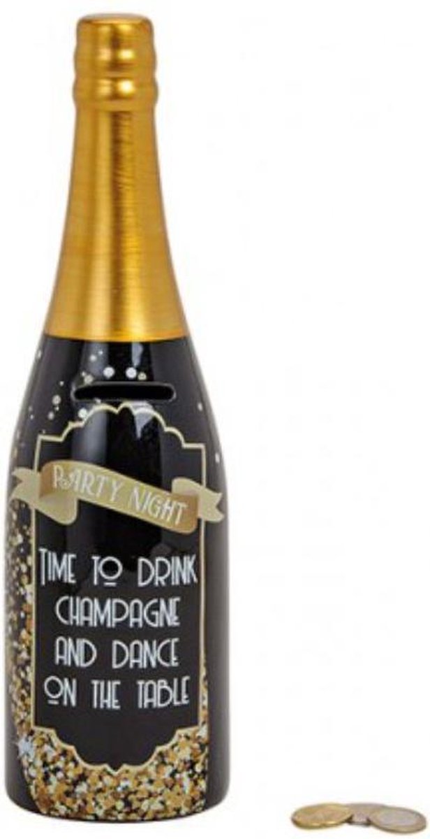 Spaarpot champagnefles party night 30 cm hoog