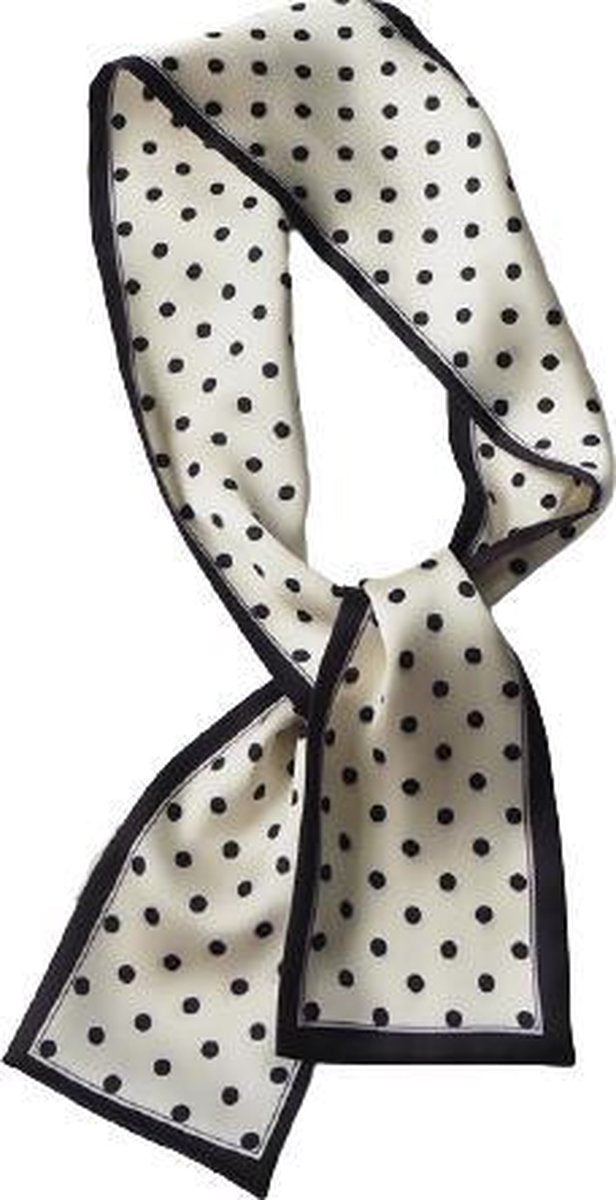MINIIYOU® Dames retro haarsjaaltje stippen wit zwart 95x9 cm | haar lint - dames haar sjaal |neksjaal - tas sjaal - hals sjaal
