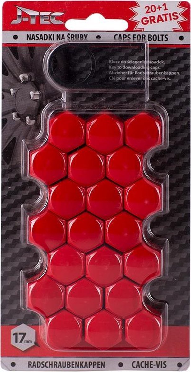 J-tec Wielmoerkapjes 17 Mm Synthetisch Rood 20+1 Stuks