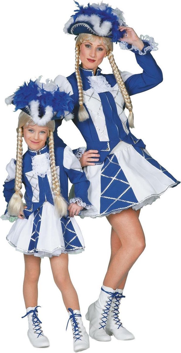 Dansmarietje blauw - wit Gardedans meisje Maat 152