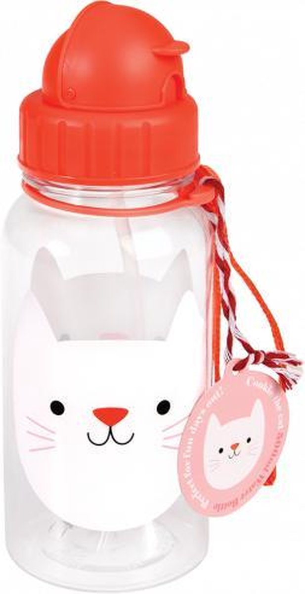 Rex London - Cookie the Cat - Drinkfles met Rietje - 500ml - Oranje