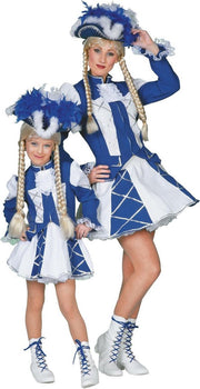 Dansmarietje blauw - wit Gardedans meisje Maat 140