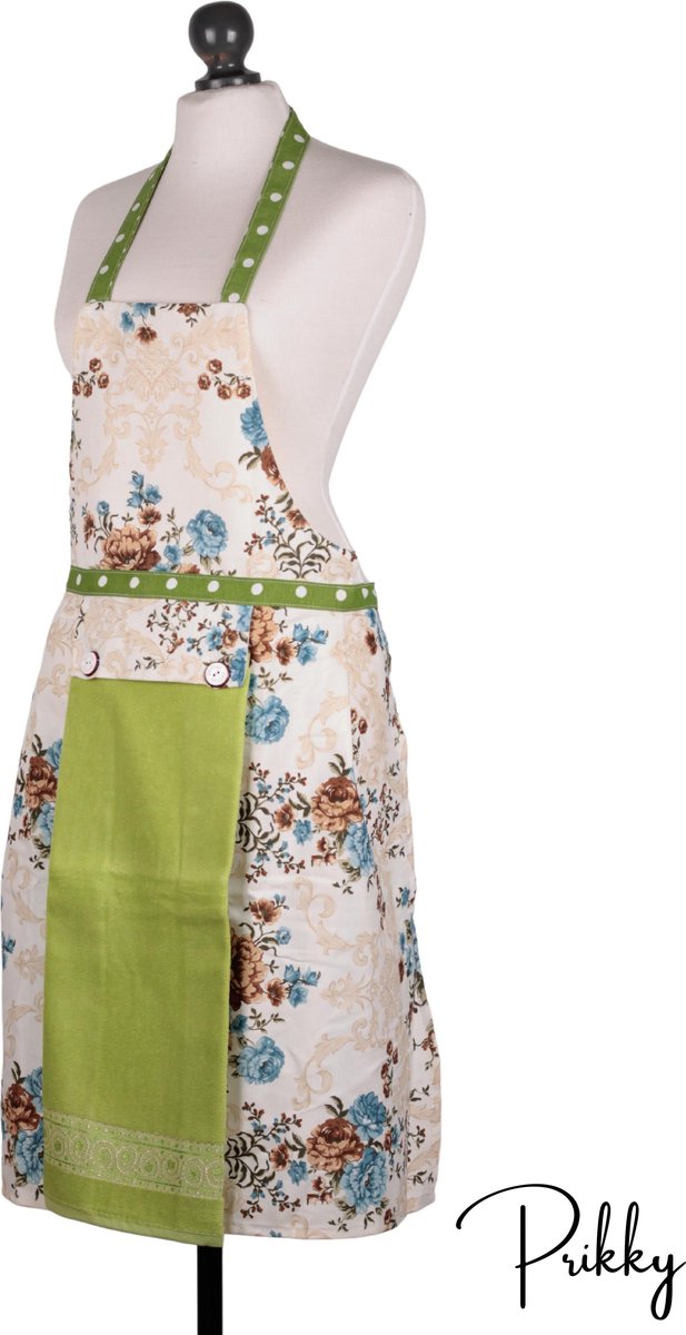 Prikky Keukenschort- Groen Keukenschort voor vrouwen- Schort met handdoek-  Schort vrouwen- 78x53cm Keukenschort dames