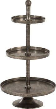 J-Line Plateau Op Voet 3 Niveaus Rond Aluminium Antiek Grijs