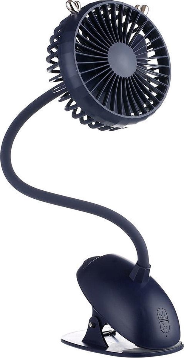 Evolize Stille Draadloze Mini Ventilator met Clip - 3 Snelheden - USB Oplaadbaar - Tafelventilator - Kinderwagen Fan - Kantelbaar - Marineblauw
