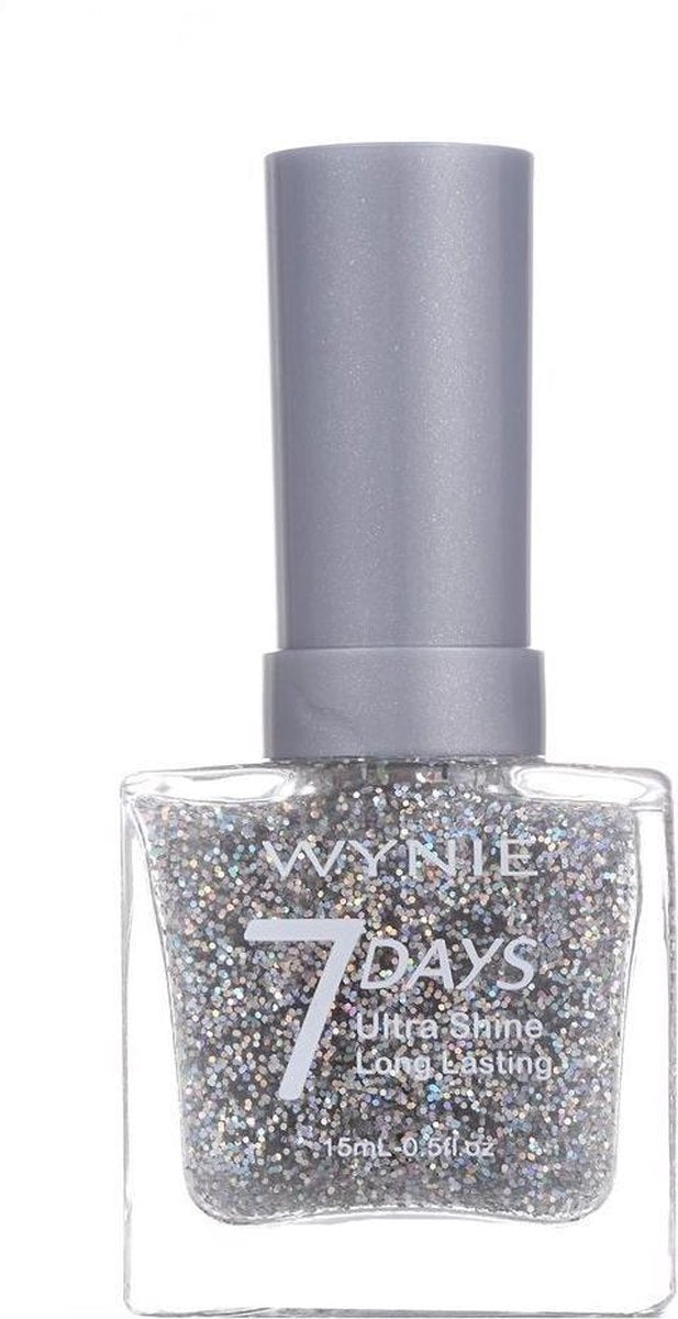 Wynie - Nagellak 7 Days Ultra Shine Long Lasting - Transparant met zilver multi gekleurde glitters - 1 flesje met 15 ml inhoud - Nummer 706