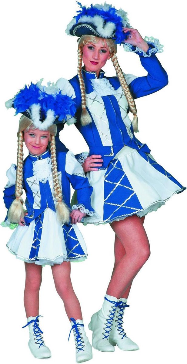 Dansmarietje blauw - wit Gardedans meisje Maat 116