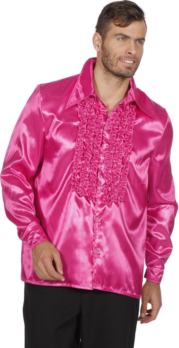 Blouse met ruches cyclaam satijn voor heer