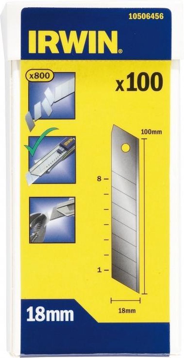10506456 IRWIN KOOLSTOFSTALEN AFBREEKMESSEN 18 MM 100 STUKS