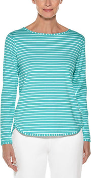 Coolibar - UV Shirt voor dames - Longsleeve - Heyday - Helder Aqua/Wit - maat S
