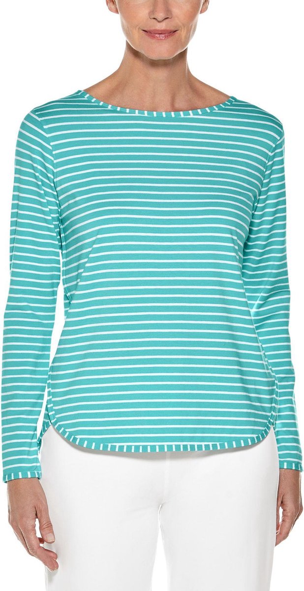 Coolibar - UV Shirt voor dames - Longsleeve - Heyday - Helder Aqua/Wit - maat S