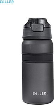 Diller Waterfles met Rietje - Drinkfles - Handig Sluitsysteem - 550ml - Zwart - Tritan & BPA-vrij