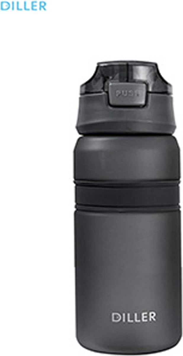 Diller Waterfles met Rietje - Drinkfles - Handig Sluitsysteem - 550ml - Zwart - Tritan & BPA-vrij