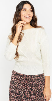 Trui met glitters en breipatroon - Wit