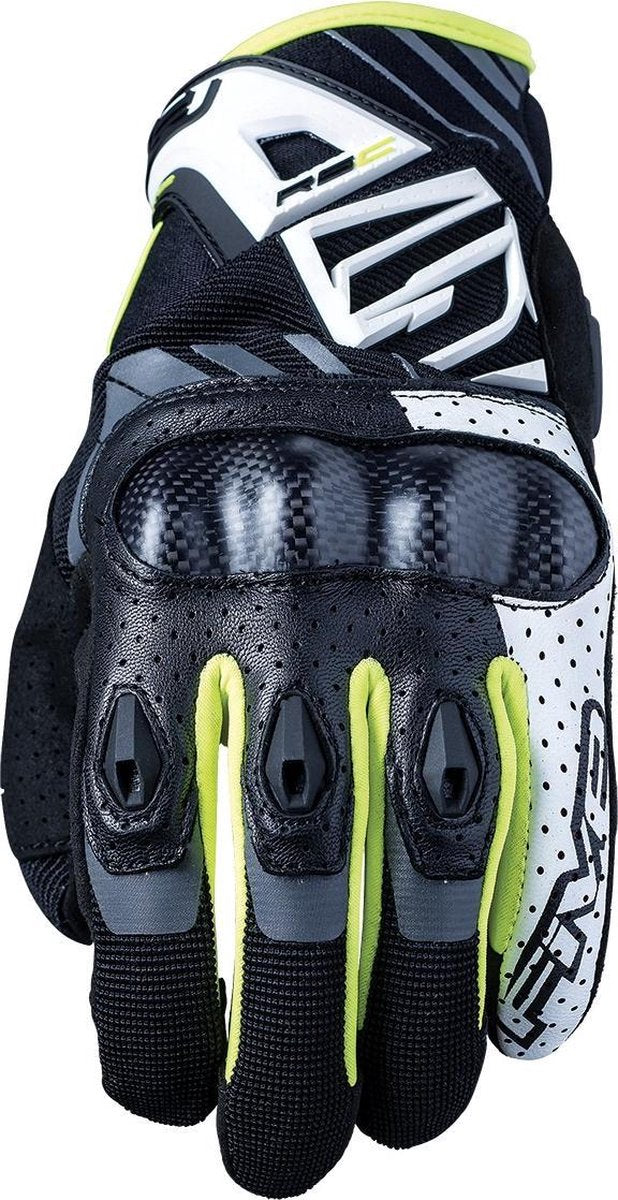 Five RS-C White Fluo Yellow Motorcycle Gloves 2XL