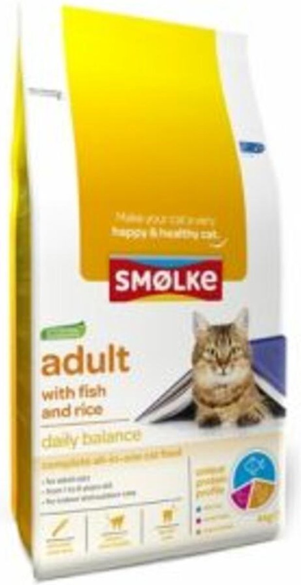 Smolke Adult Vis en Rijst- Kat - Volledig droogvoer - kattenvoer 4 kg