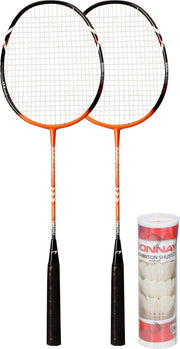2 Avento badmintonrackets + 5 Donnay shuttles