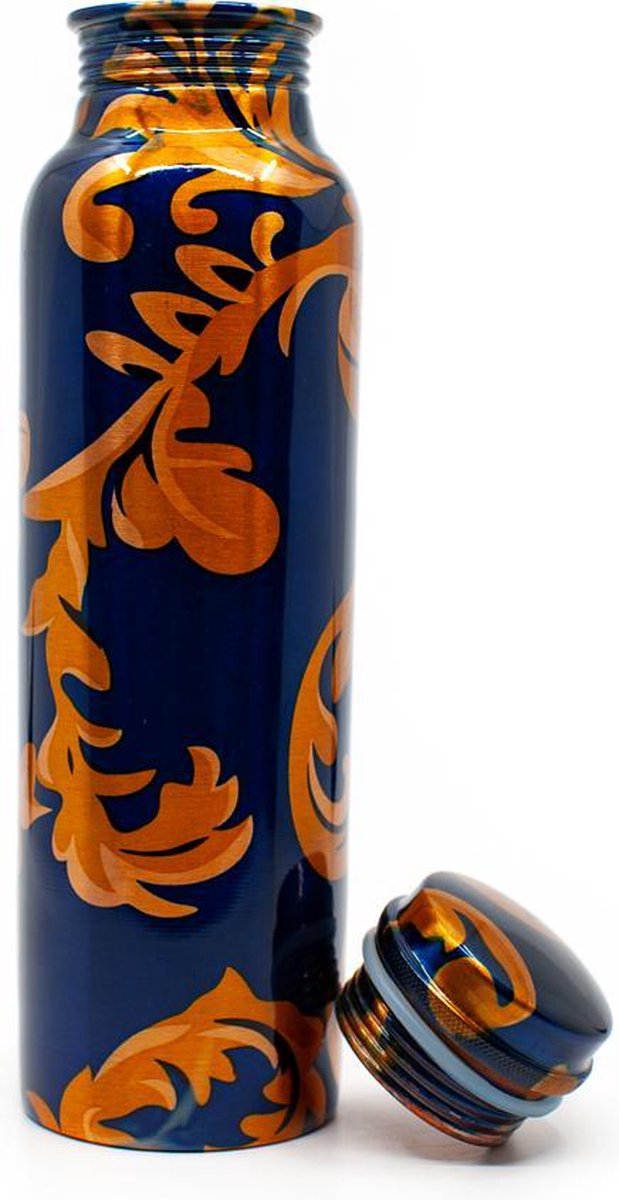 Koperen Waterfles “Blue Floral” (900 ml)