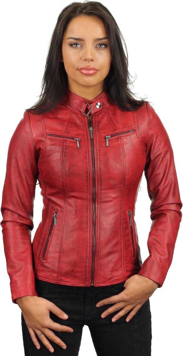 Versano Tulsa Leren Dames Bikerjack Dames Jas 3XL - Rood