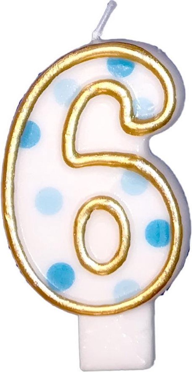 Haza Original Verjaardagskaars Cijfer 6 Goud/blauw 6 Cm