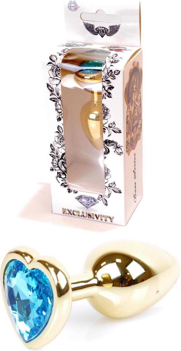 Bossoftoys - Plug - Goud - anaal - Hartje - Licht blauw - 64-00040 - gave cadeaubox