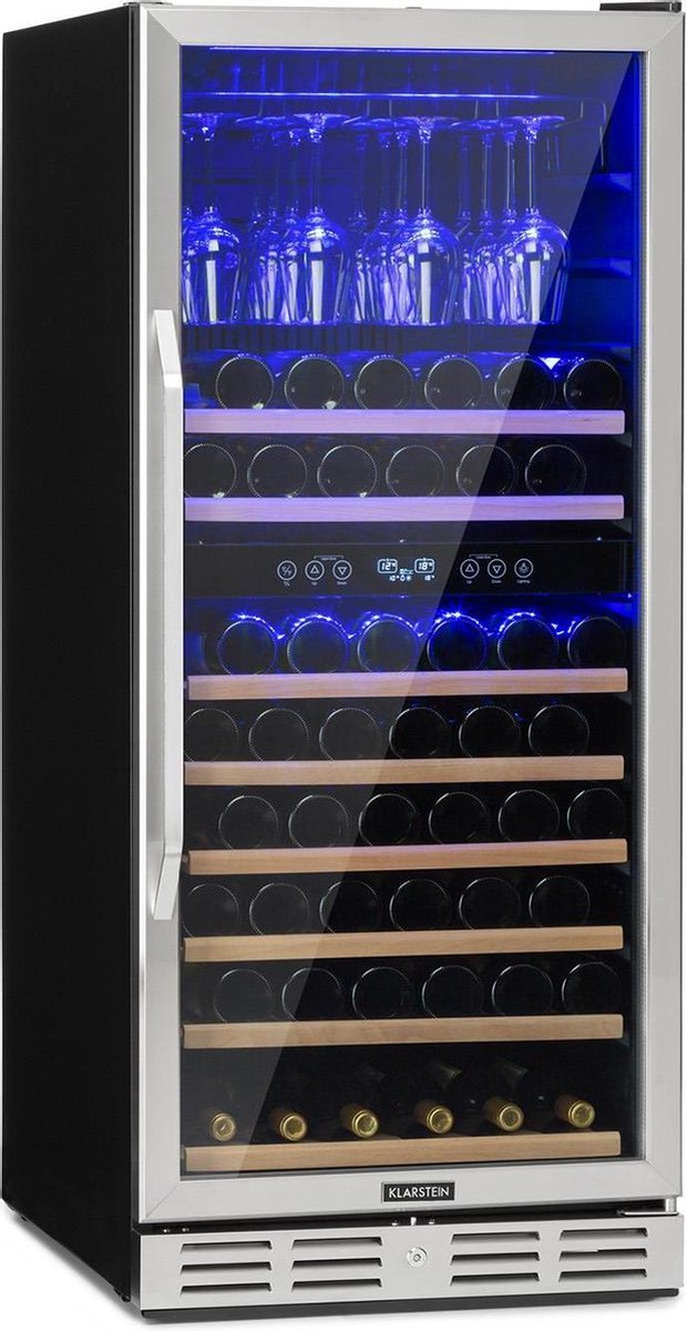 Klarstein Vinovilla 116D royale wijnkoelkast 313 liter/ 116 flessen - twee koolzones - touch controlepaneel met LC display voor temperatuur en licht