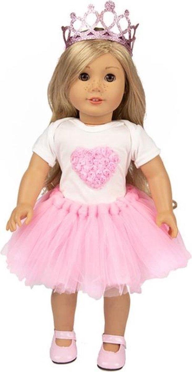 Dolldreams | Poppenkleding babypop of pop tot 43CM - Ballerina set: Rompertje met roze hart