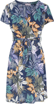 Cassis - Jurk met bladprint - Marineblauw