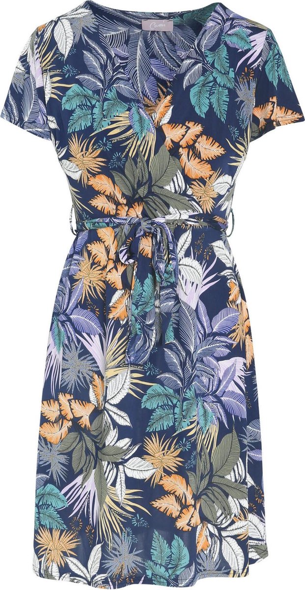 Cassis - Jurk met bladprint - Marineblauw