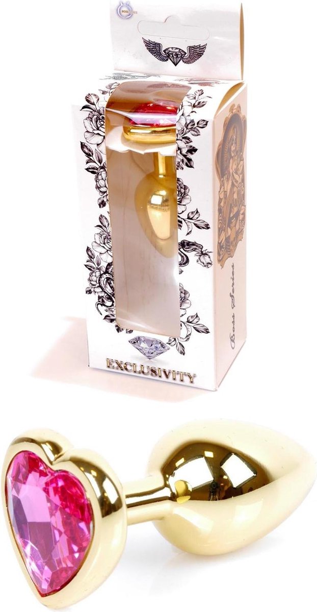 Bossoftoys - Plug - Goud - anaal - Hartje - Roze - 64-00035 - gave cadeaubox