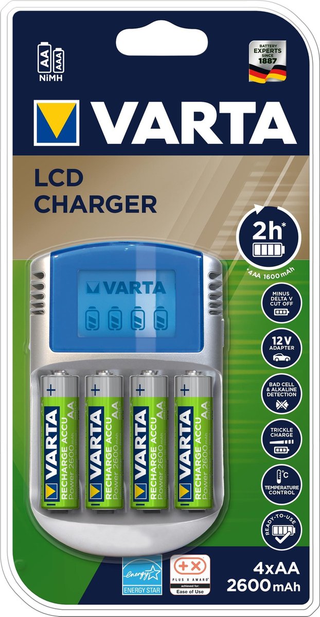 Varta LCD Charger + 4 x 2600 mAh NiMH batterijen