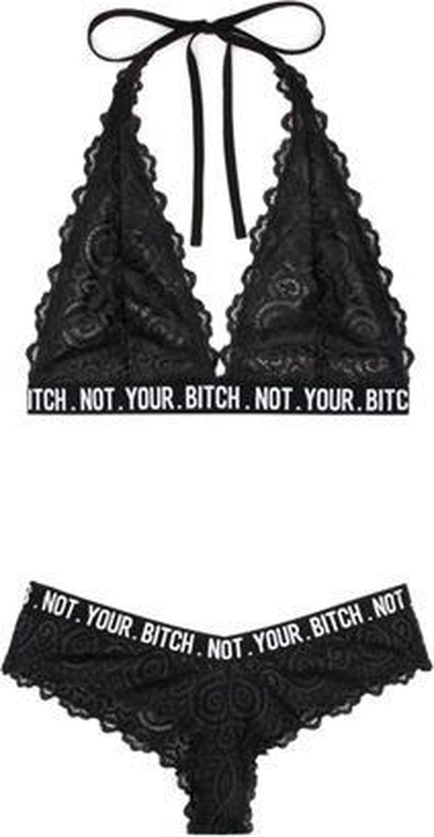 Kanten BH-Set Not Your Bitch - Dames Lingerie - L/XL - BH-Sets - Zwart - Discreet verpakt en bezorgd