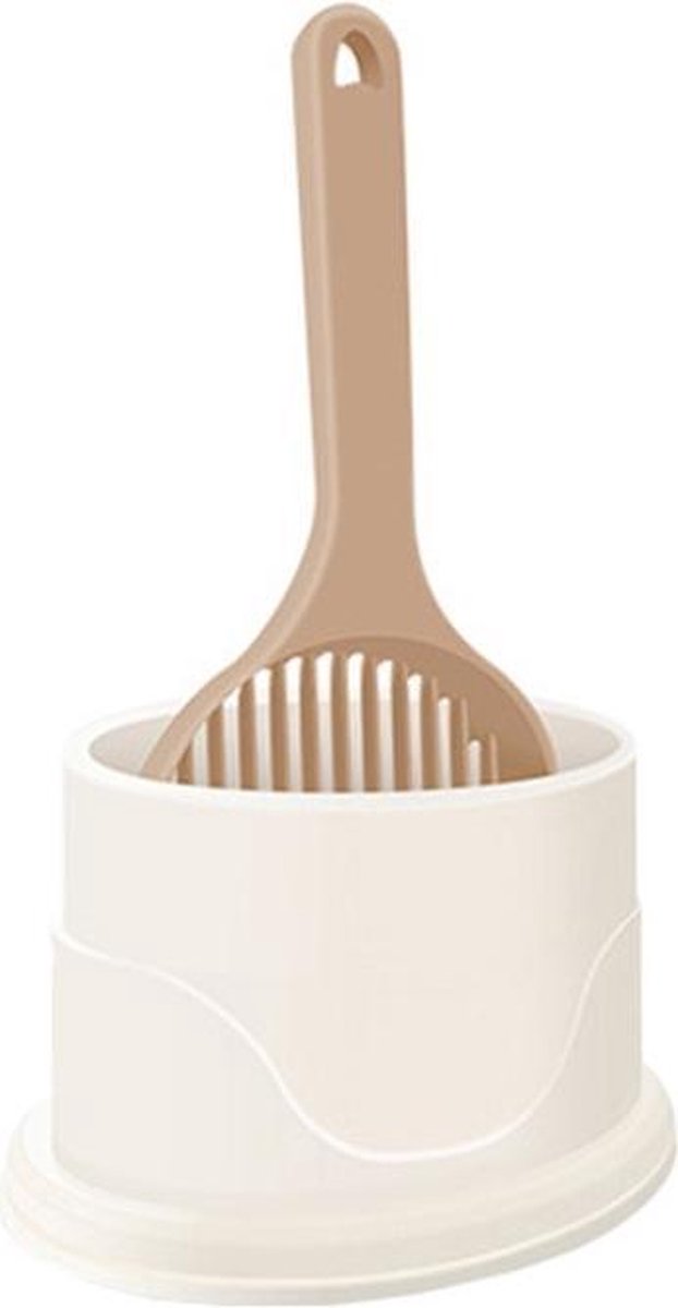 Kattenbakschep - Kattengritschep - Kattengrit Schep met Houder - Stevige Kwaliteit – 30X12CM - Bruin en Wit