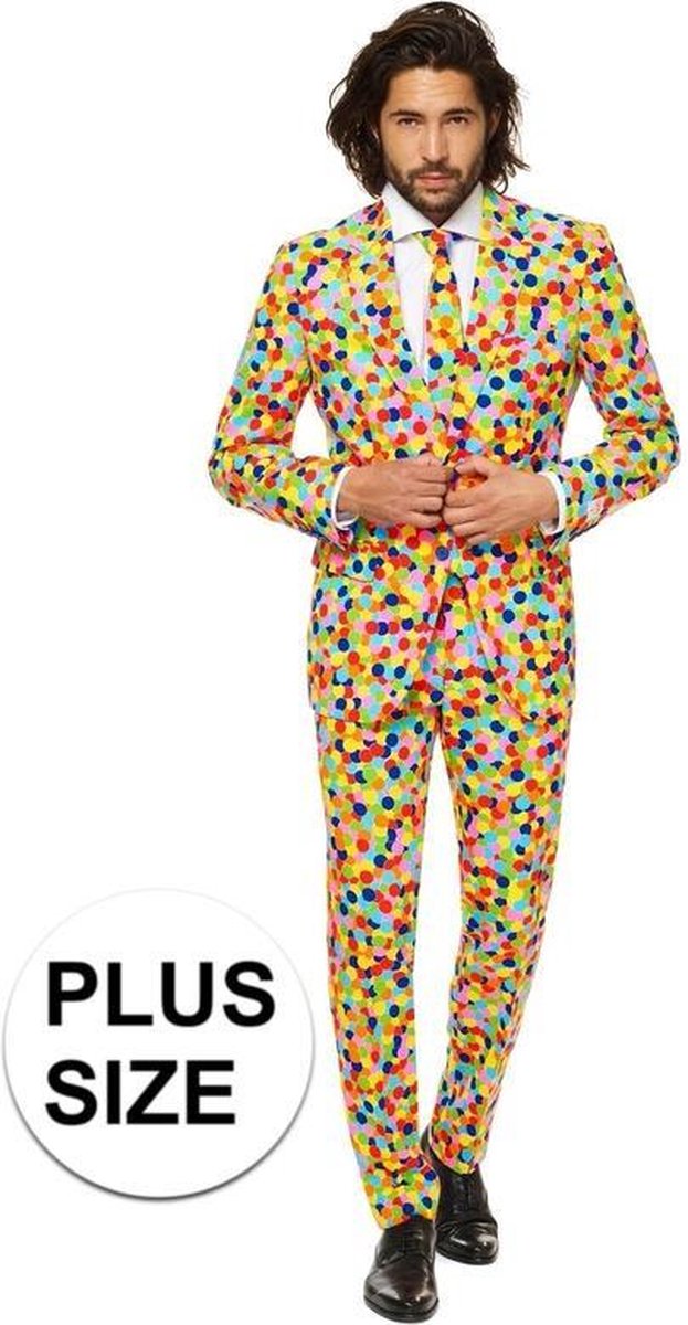 Grote maat heren kostuum met confetti print 58 (4XL)