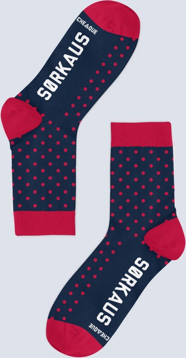 SØRKAUS SOK BLAUW/ROOD DOTS MAAT 23-26