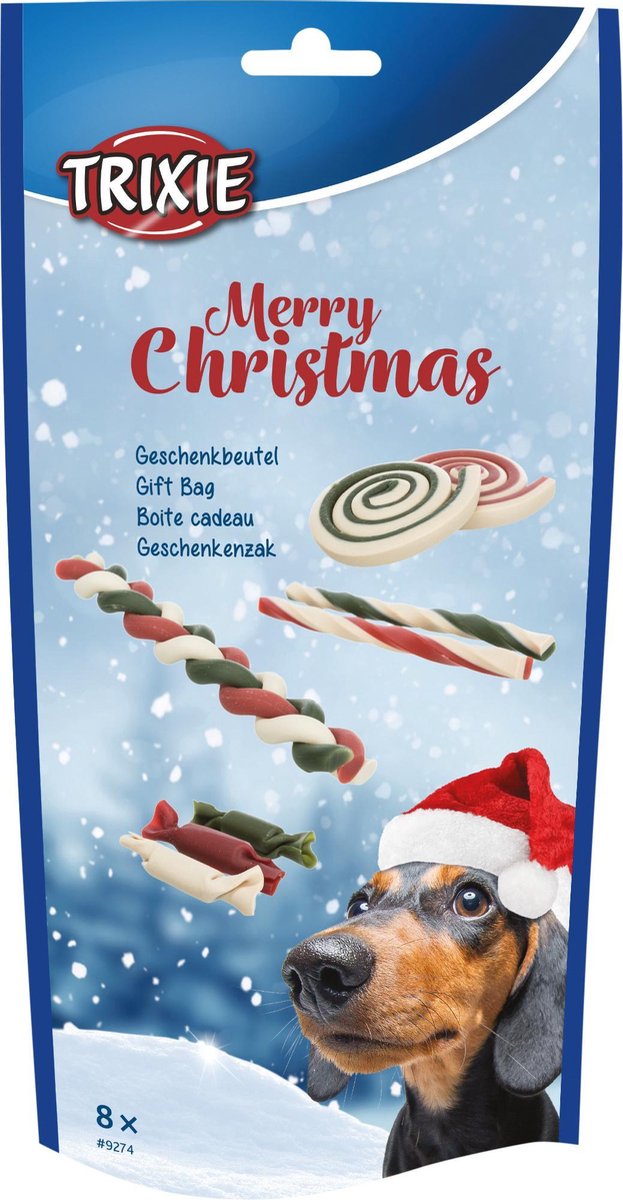 Hondensnacks - Kerstmis cadeauzak voor honden met 8 lekkernijen