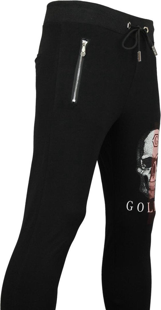 ENOS Joggingbroek Heren - Skinny Sweatpants Print Skull - Zwart - Maten: XS
