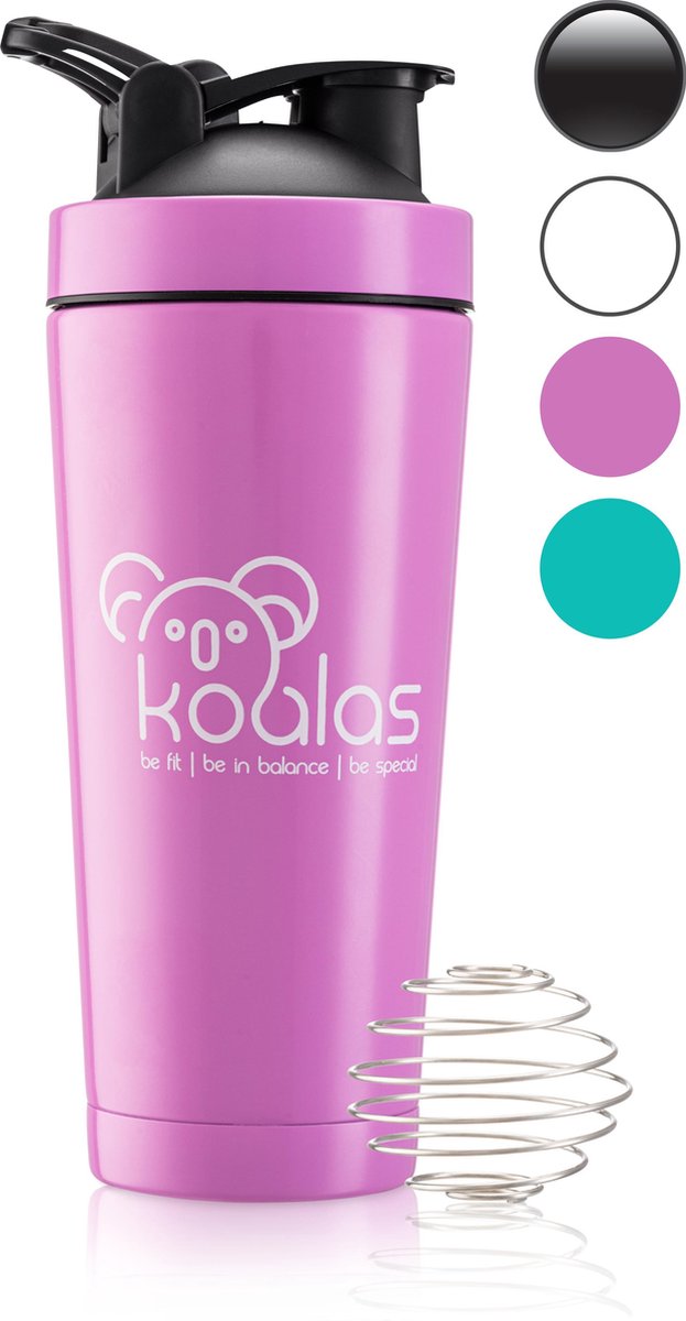 Koalas® RVS Shakebeker – Proteïne Shaker – Shake Beker - BPA Vrij – Thermosfles 750 ml - Roze