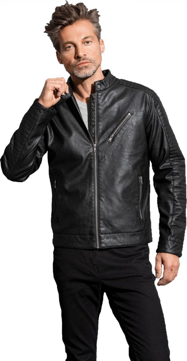 Senvi Stoere Bikerjack Kleur Zwart Maat S